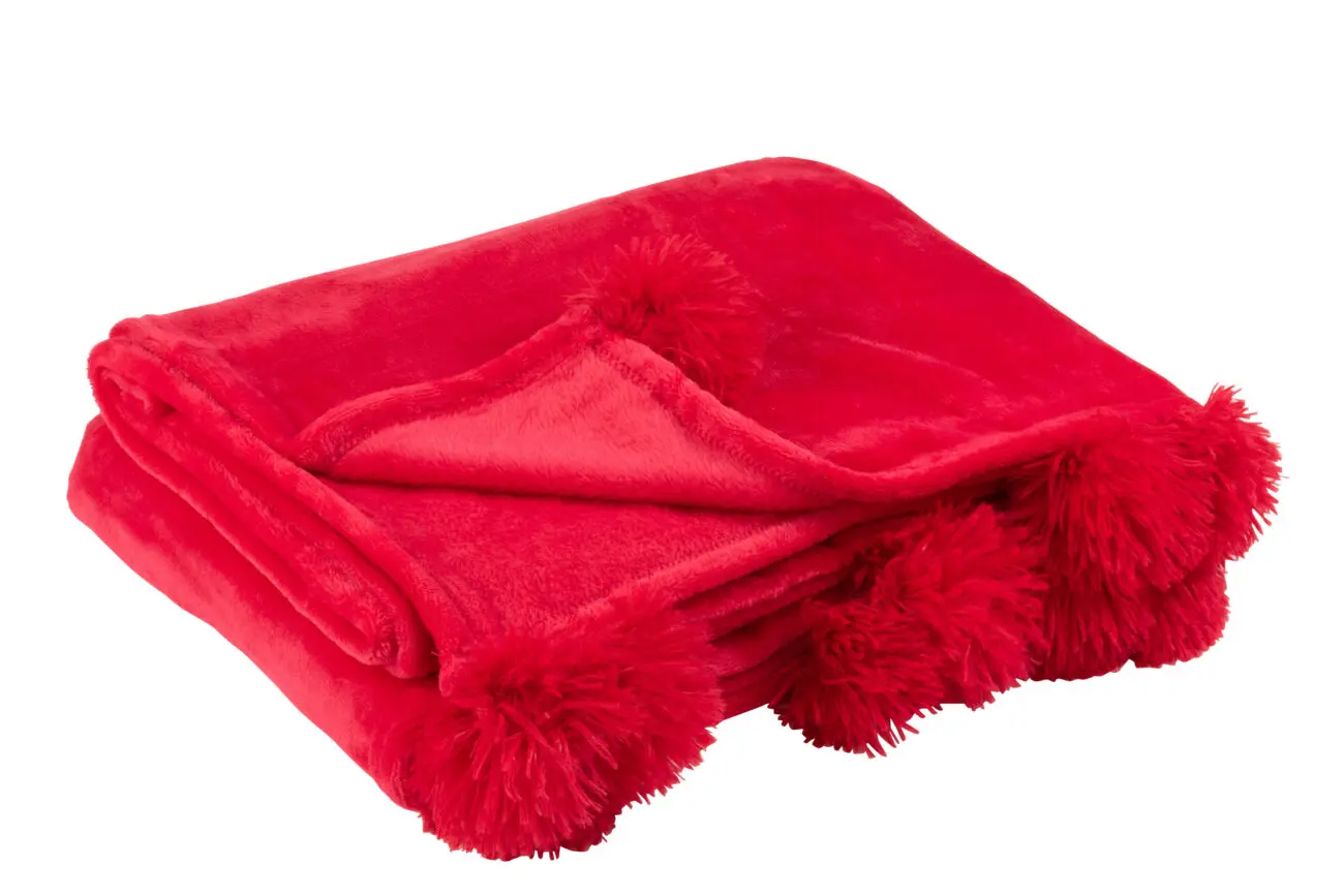 PLAID POMPON POLYESTER FUSCHIA