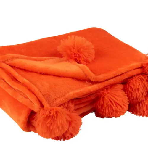 PLAID POMPON POLYESTER ORANGE VIF