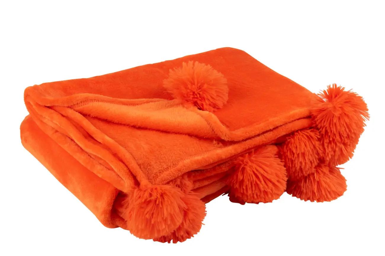 PLAID POMPON POLYESTER ORANGE VIF