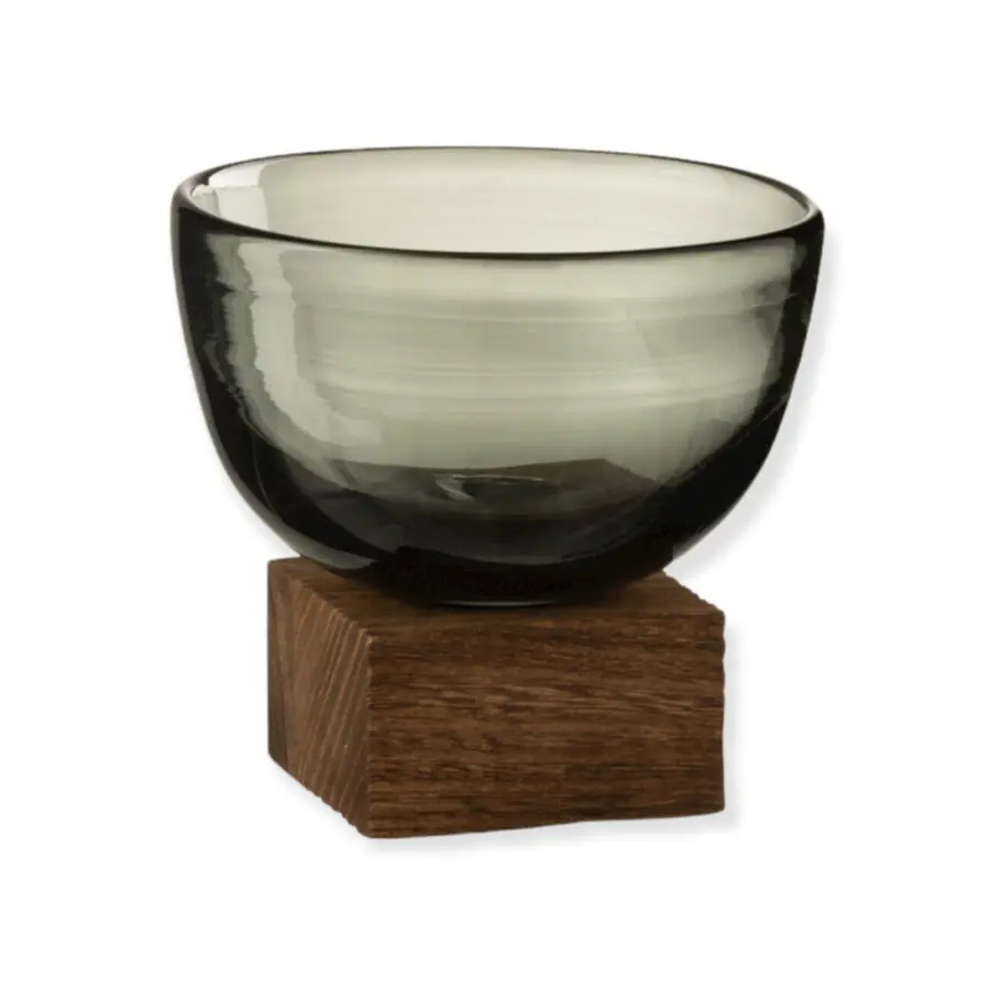 Vase sur pied large Jomo - Verre/bois - gris/marron foncé - S