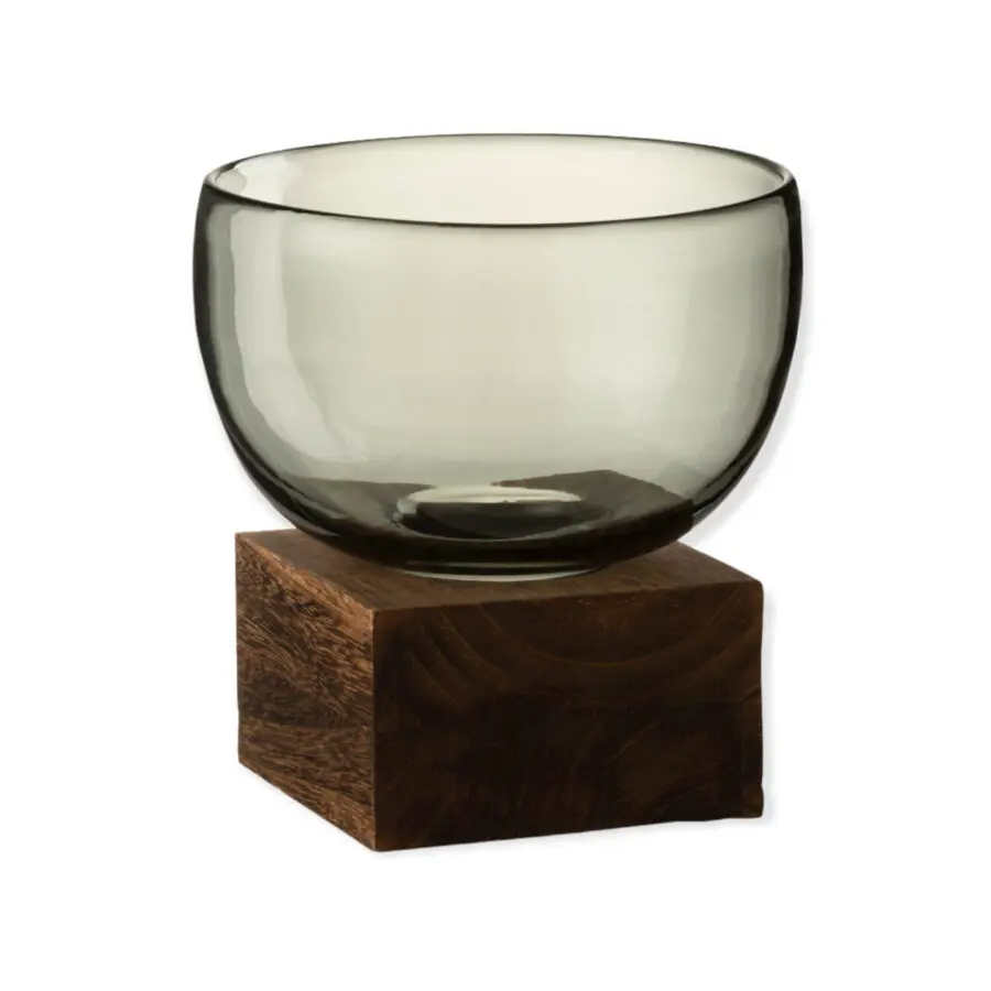 Vase sur pied large Jomo - Verre/bois - gris/marron foncé - L