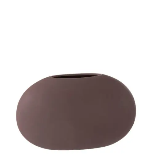 VASE OVALE PLAT CERAMIQUE MAUVE FONCE
