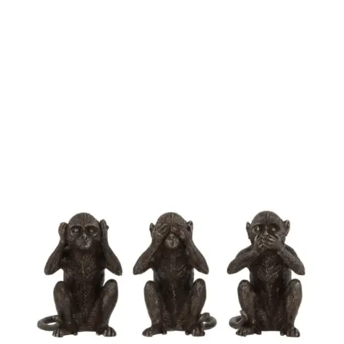 SINGE ENTENDRE/VOIR/SE TAIRE RESINE MARRON FONCE SMALL LOT DE 3