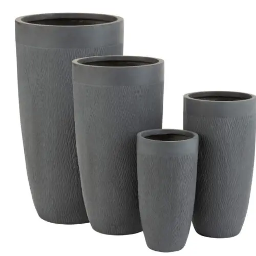 SET DE 4 VASE ROND HAUT ARGILE GRIS