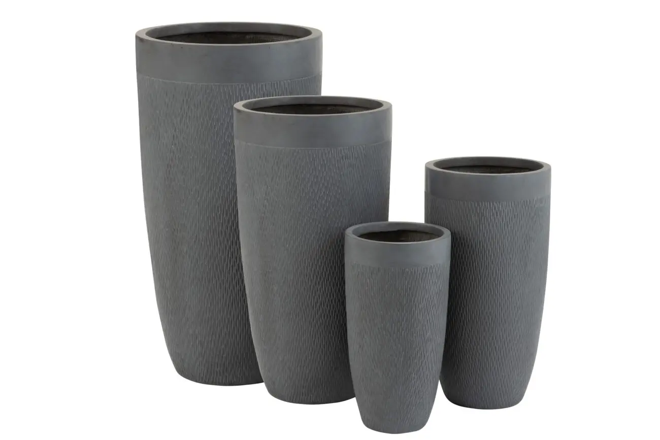 SET DE 4 VASE ROND HAUT ARGILE GRIS