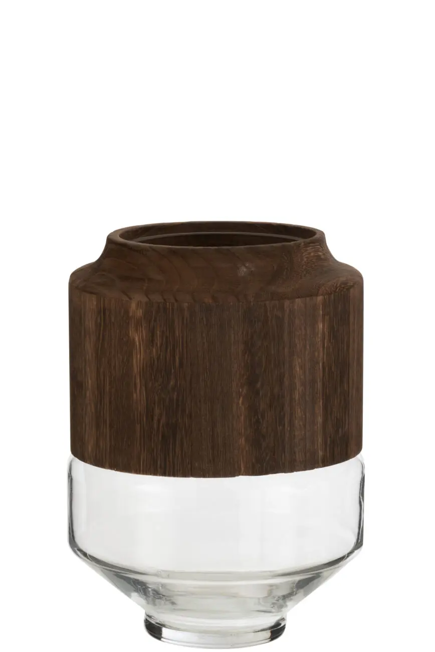 VASE ROND HAUT BOIS/VERRE MARRON FONCE SMALL VASE ROND HAUT BOIS/VERRE MARRON FONCE SMALL