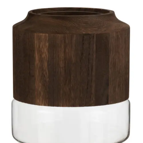 VASE ROND HAUT BOIS/VERRE MARRON FONCE LARGE