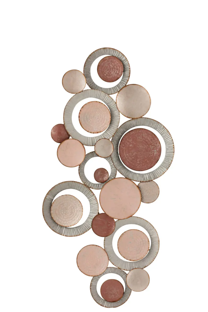 DECORATION MURALE CERCLES METAL ROSE/GRIS