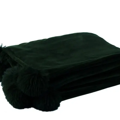 PLAID POMPON POLYESTER NOIR