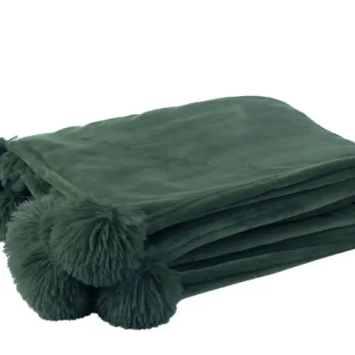 PLAID POMPON POLYESTER PETROLE