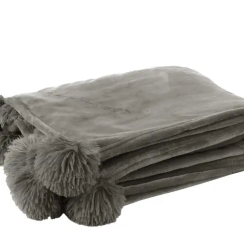 PLAID POMPON POLYESTER GRIS