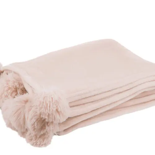 PLAID POMPON POLYESTER ROSE CLAIR