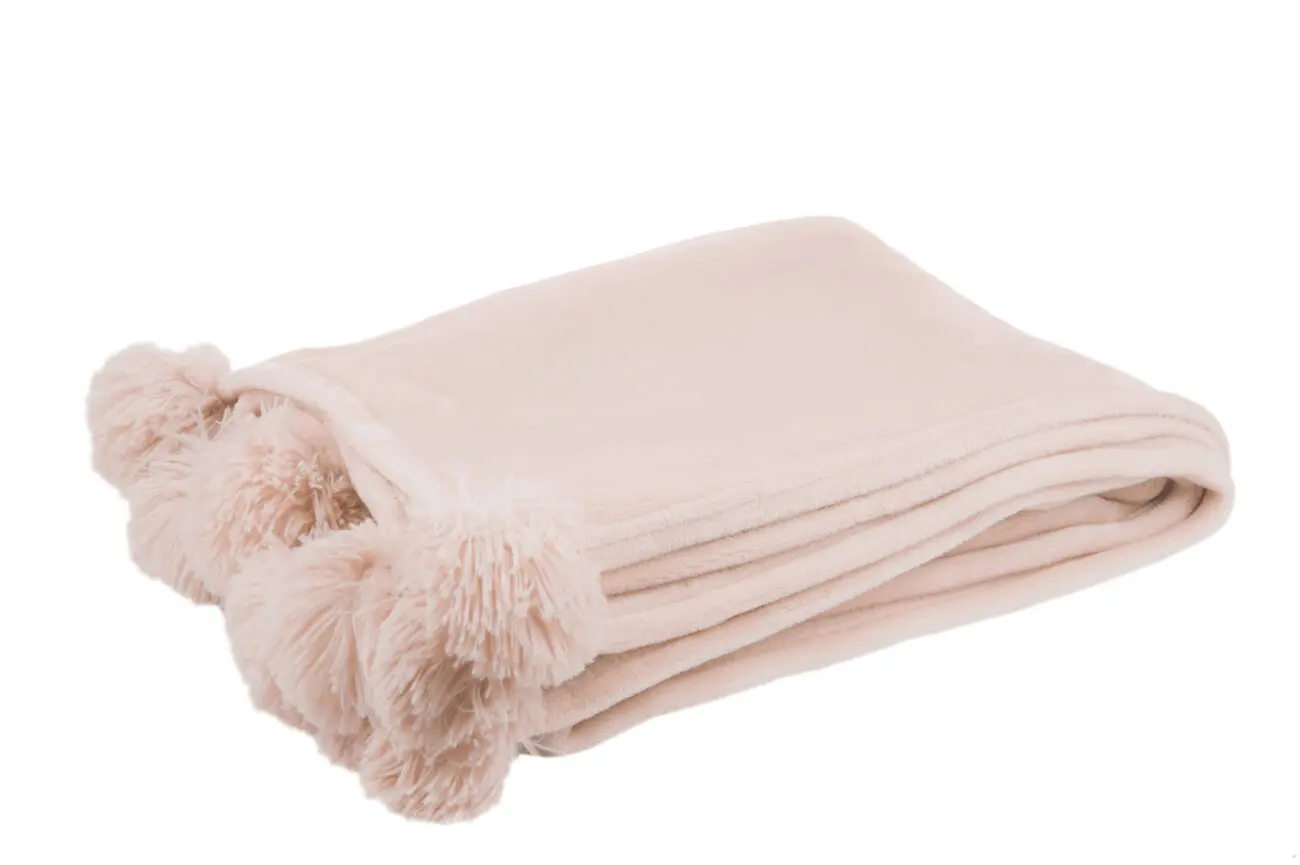 PLAID POMPON POLYESTER ROSE CLAIR