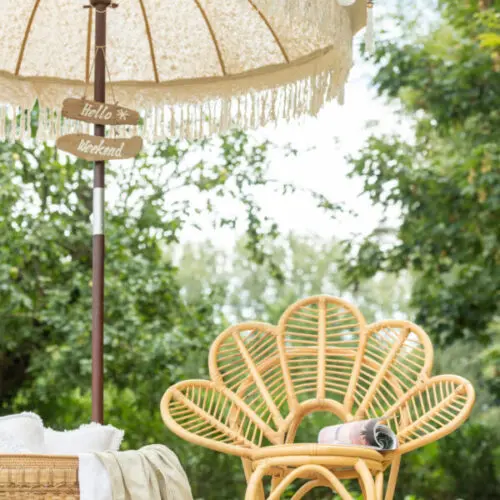 Parasol Pompon - Coton/bois - Marron - L