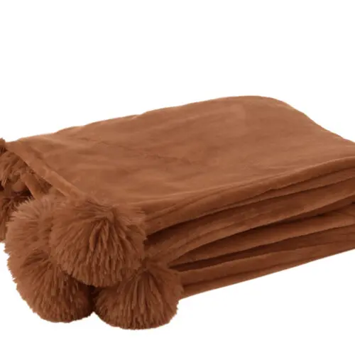 PLAID POMPON POLYESTER ROUILLE