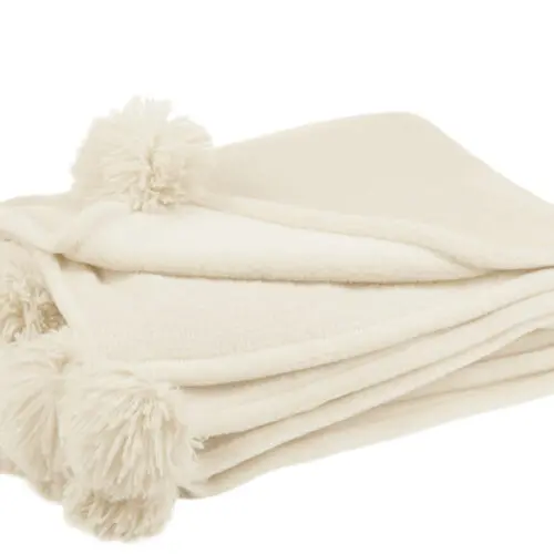 PLAID POMPON POLYESTER BEIGE CLAIR