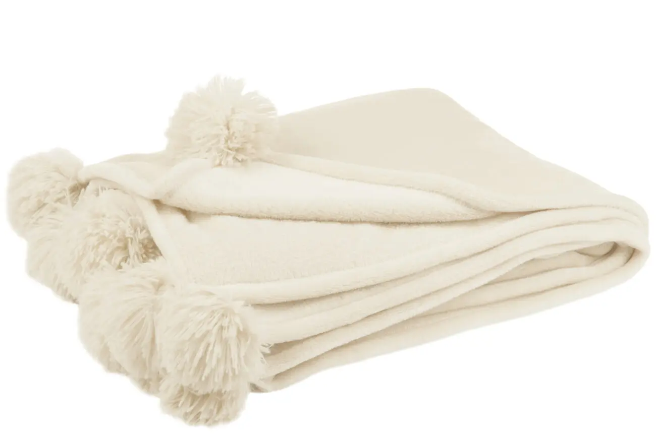 PLAID POMPON POLYESTER BEIGE CLAIR