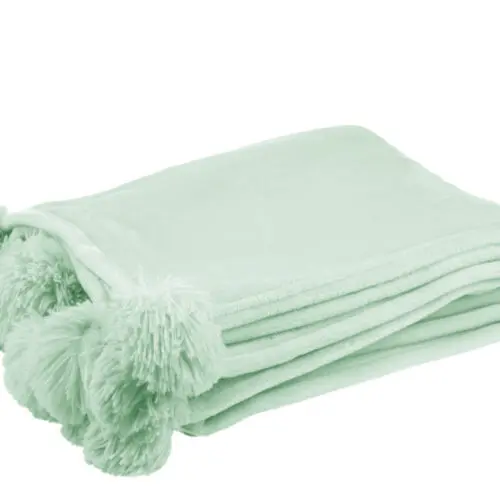PLAID POMPON POLYESTER VERT CLAIR