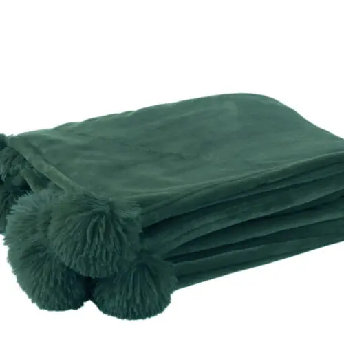 PLAID POMPON POLYESTER VERT FONCE