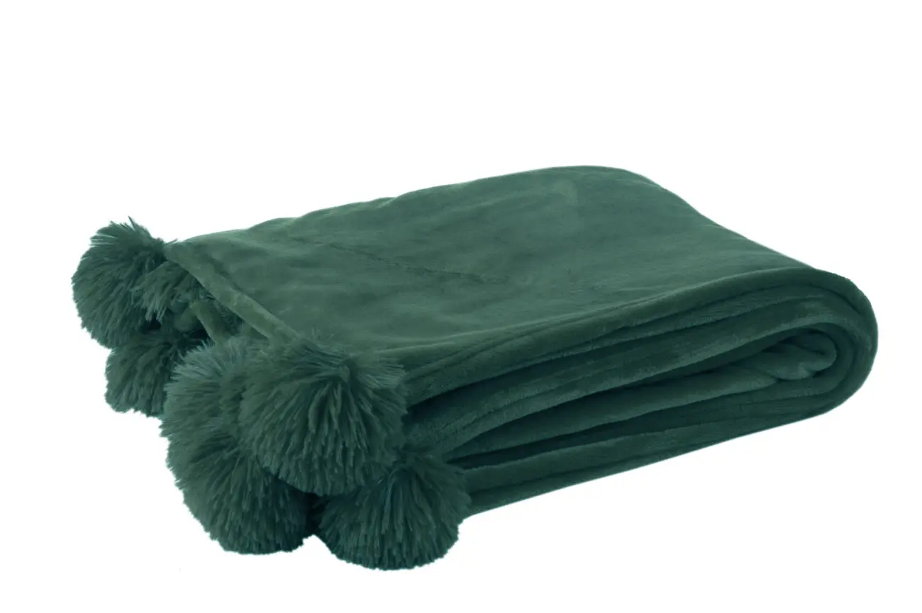 PLAID POMPON POLYESTER VERT FONCE