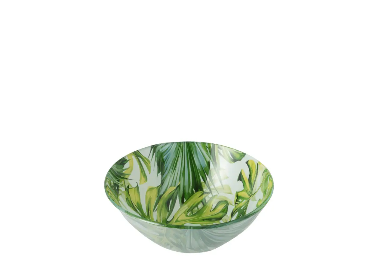 BOL FEUILLES ROND VERRE VERT/BLANC SMALL