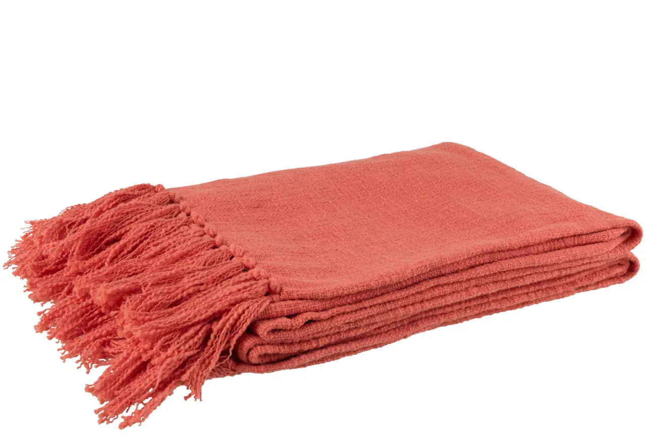 PLAID CROCHETE POMPONS COTON ROSE