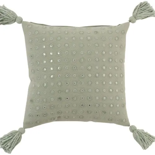 COUSSIN POMPONS CARRE COTON MENTHE