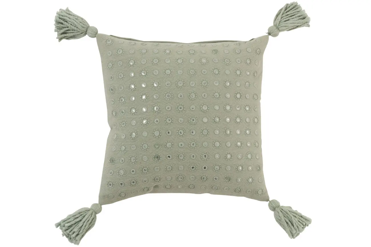 COUSSIN POMPONS CARRE COTON MENTHE COUSSIN POMPONS CARRE COTON MENTHE