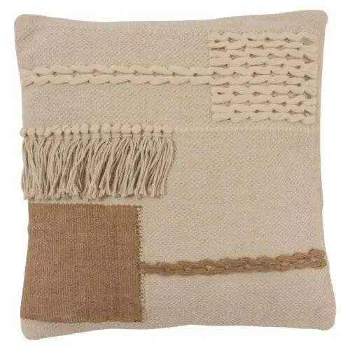 Coussin COUSSIN FRANGES CARRE COTON BEIGE