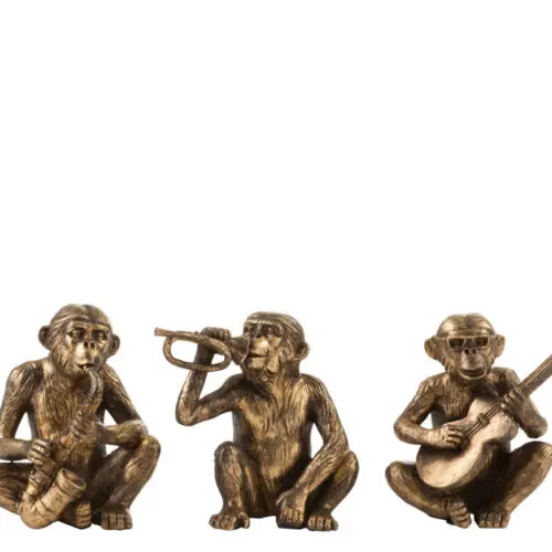 SINGE MUSIQUE RESINE ANTIQUE OR LOT DE 3