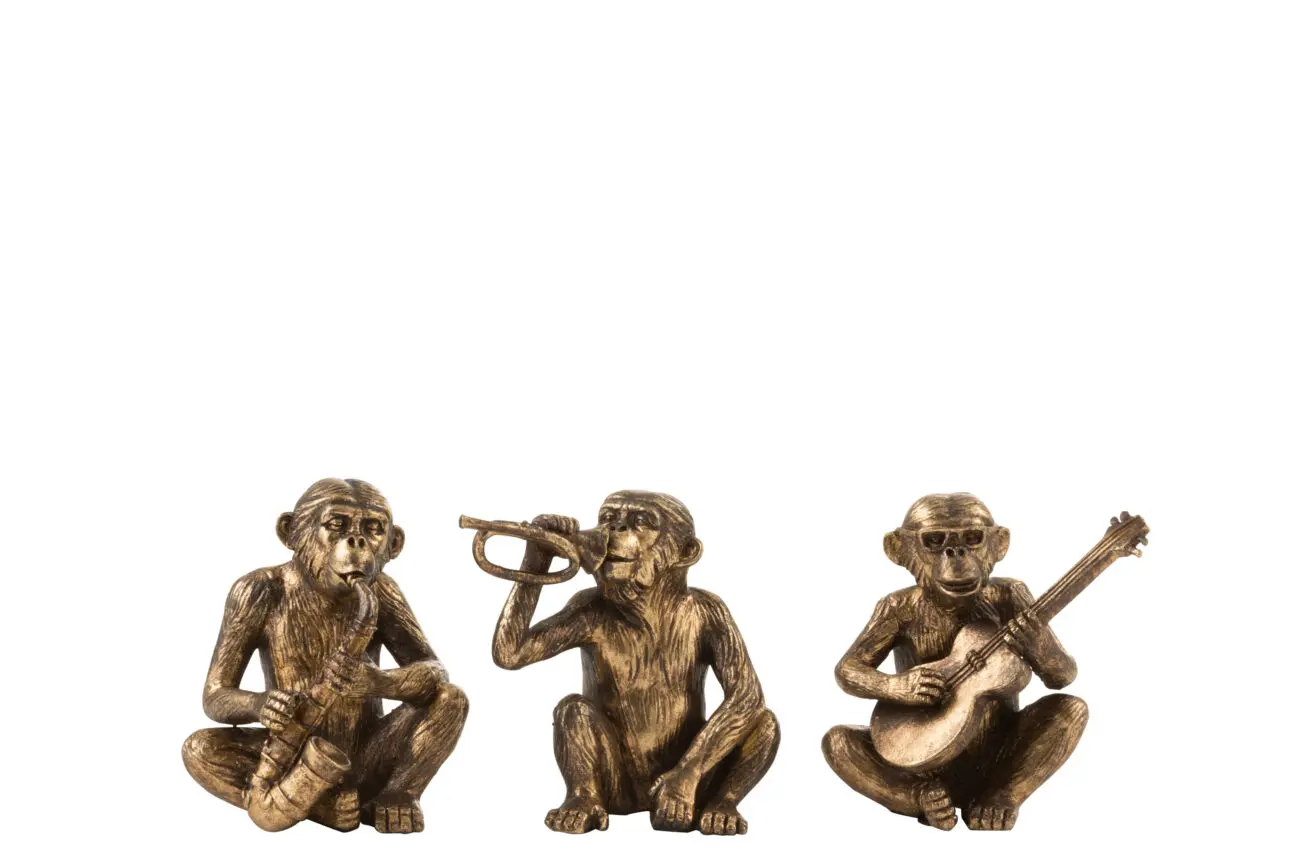 SINGE MUSIQUE RESINE ANTIQUE OR LOT DE 3