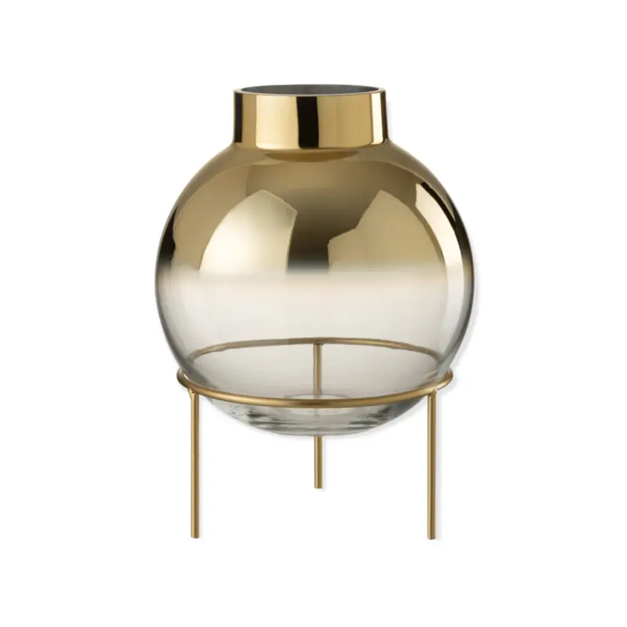 VASE BOULE SUR PIED VERRE OR/TRANSPARENT