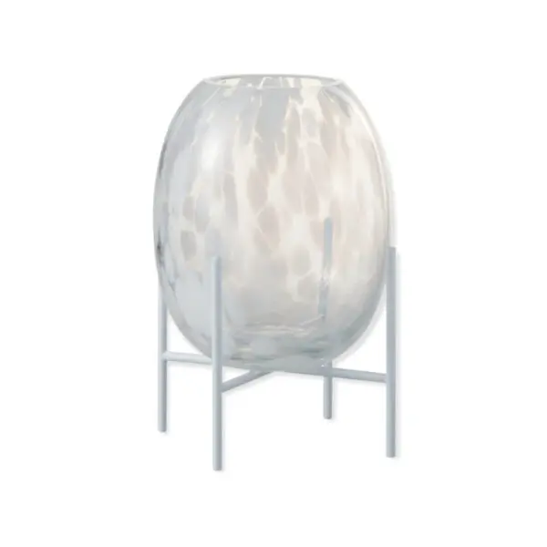 VASE + PIED POIS DECORATIF VERRE TRANSPARENT/BLANC SMALL