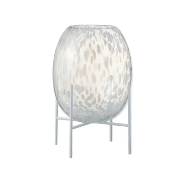 VASE + PIED POIS DECORATIF VERRE TRANSPARENT/BLANC LARGE