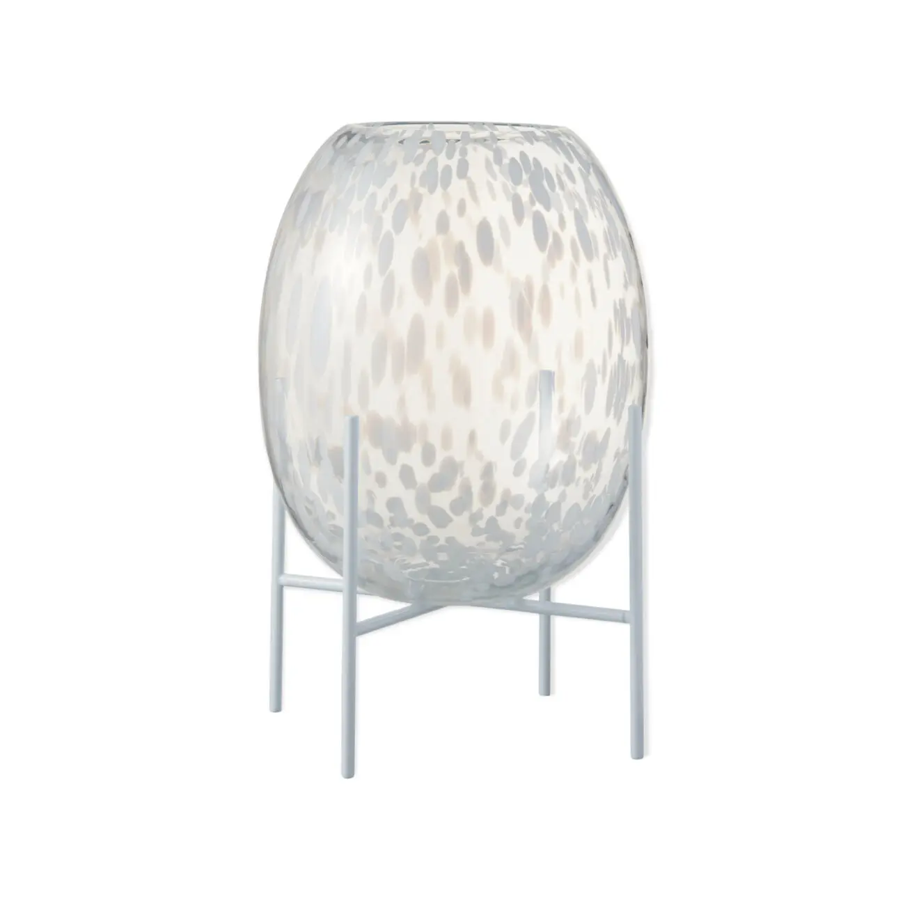 VASE + PIED POIS DECORATIF VERRE TRANSPARENT/BLANC LARGE