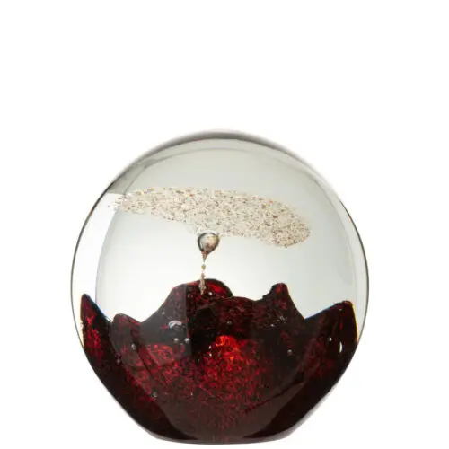 PRESSE PAPIER BULLES VERRE ROUGE/OR LARGE