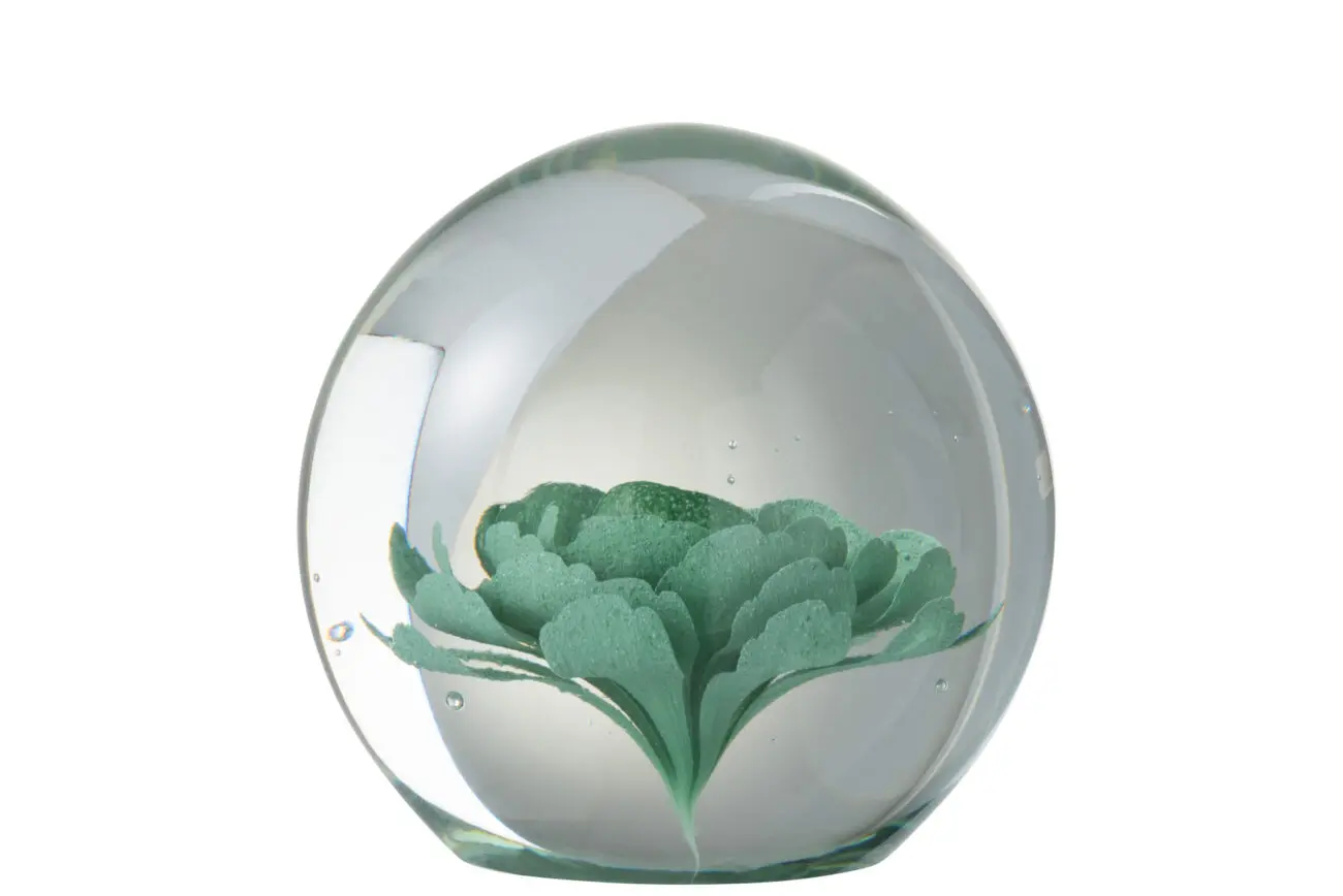 PRESSE PAPIER FLEURS VERRE MENTHE LARGE