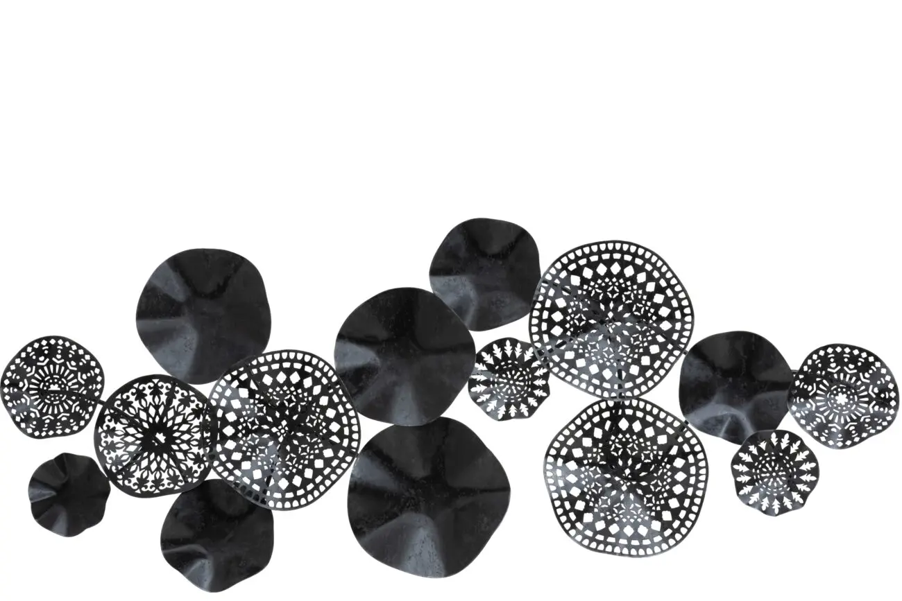 DECORATION MURALE CERCLES GRILLAGE METAL ANTIQUE NOIR