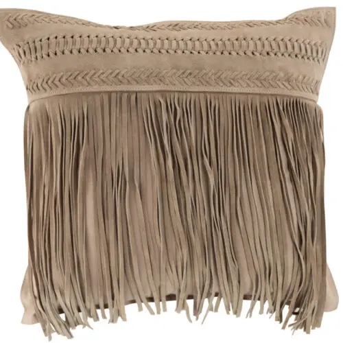 COUSSIN FRANGES CARRE CUIR GRIS CLAIR