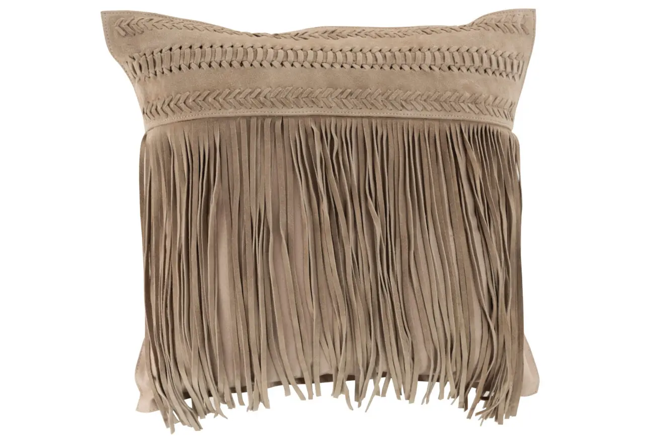 COUSSIN FRANGES CARRE CUIR GRIS CLAIR COUSSIN FRANGES CARRE CUIR GRIS CLAIR