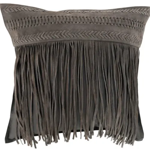 COUSSIN FRANGES CARRE CUIR GRIS