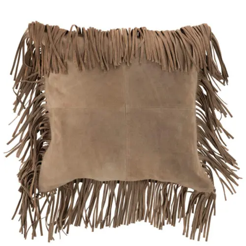 COUSSIN FRANGES CARRE CUIR BEIGE