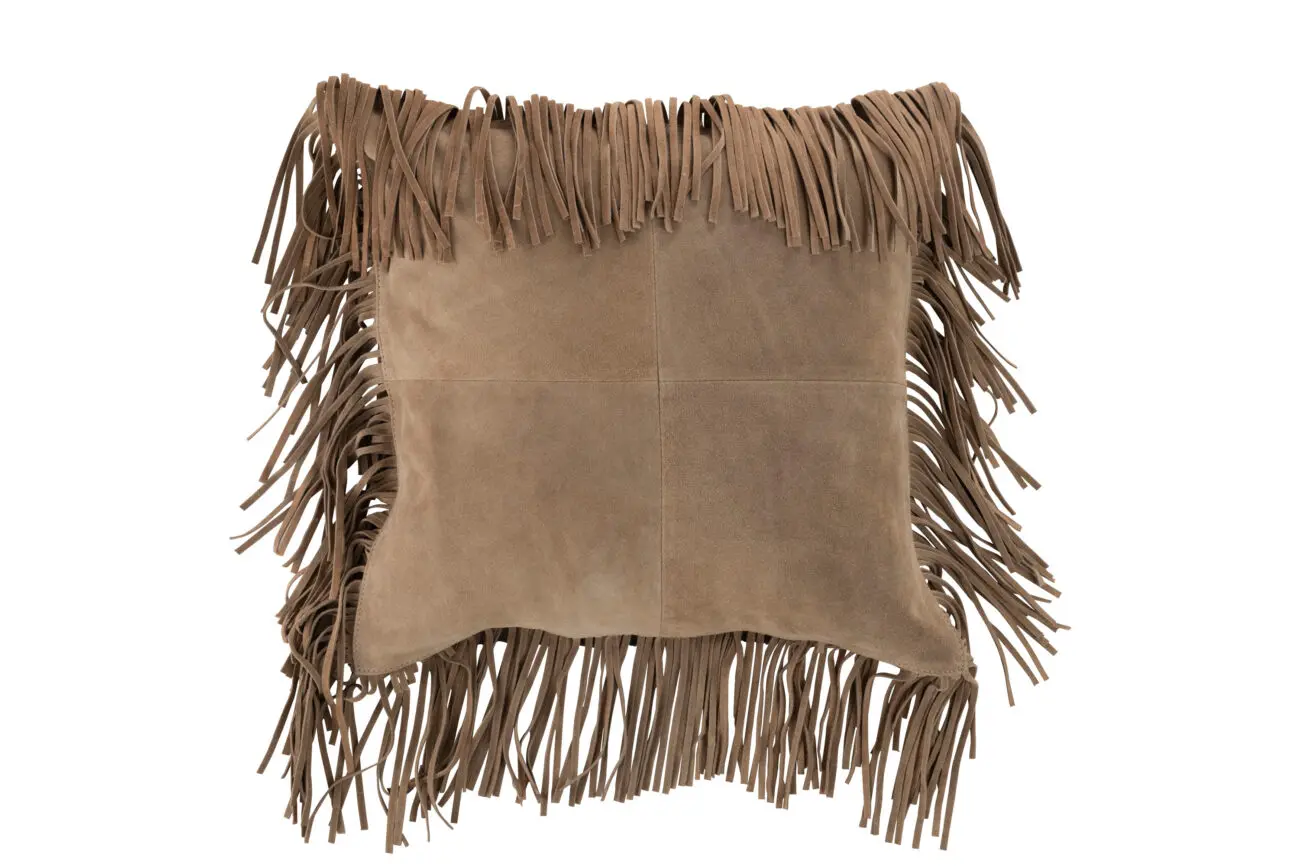 COUSSIN FRANGES CARRE CUIR BEIGE