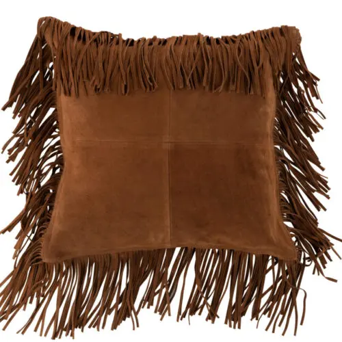 COUSSIN FRANGES CARRE CUIR COGNAC