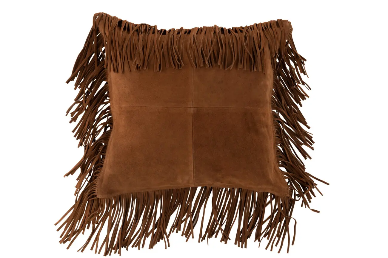 COUSSIN FRANGES CARRE CUIR COGNAC