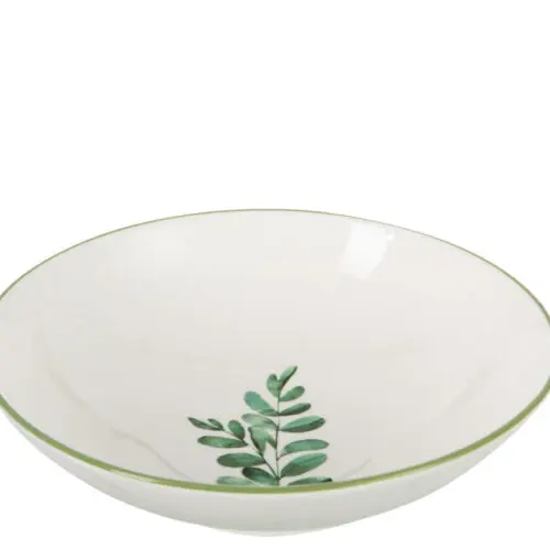 ASSIETTE CREUSE EUCALYPTUS PORCELAINE BLANC/VERT SMALL