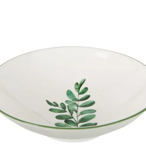 ASSIETTE CREUSE EUCALYPTUS PORCELAINE BLANC/VERT LARGE