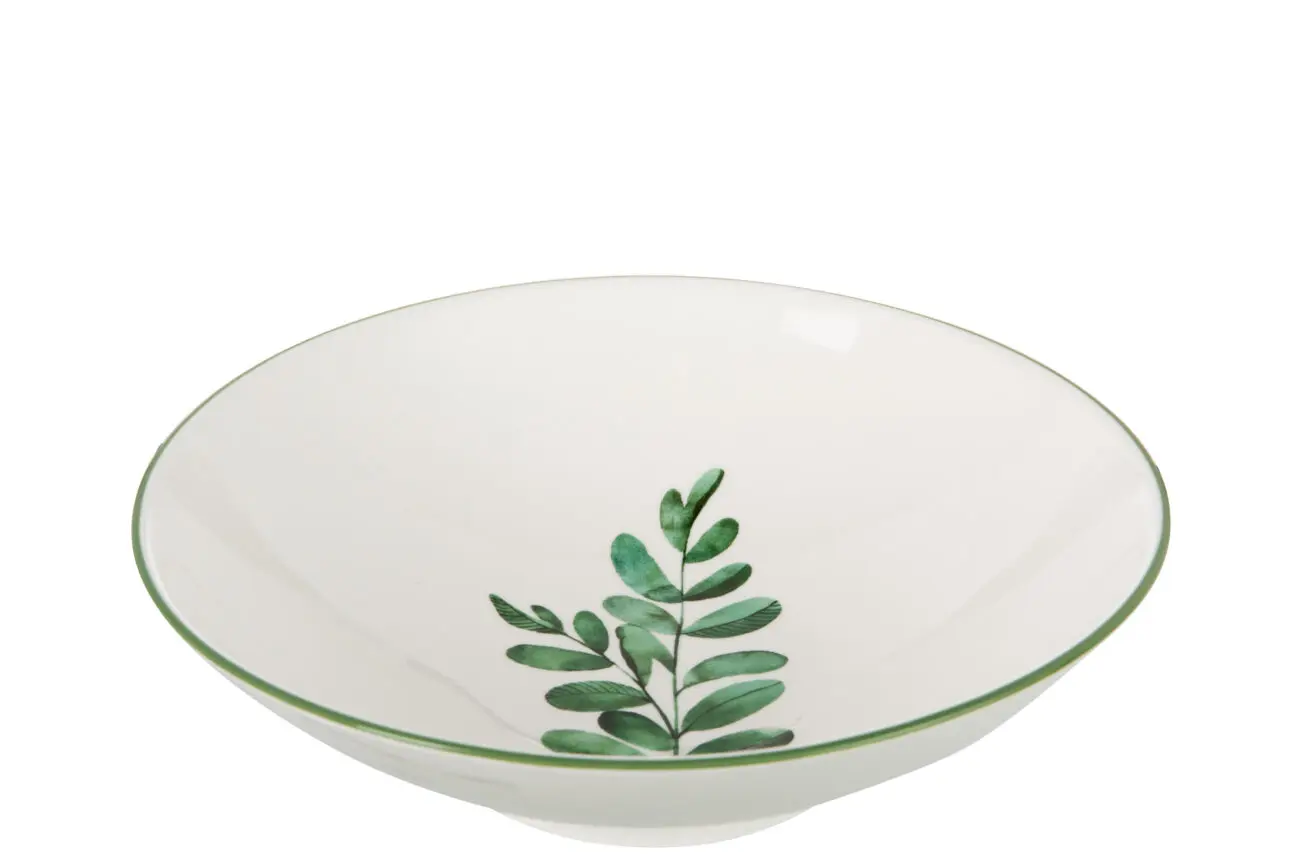 ASSIETTE CREUSE EUCALYPTUS PORCELAINE BLANC/VERT LARGE