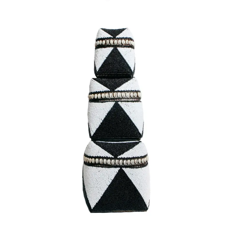 Le Panier En Perles Cowrie Diamond - Noir Blanc - Lot de 3