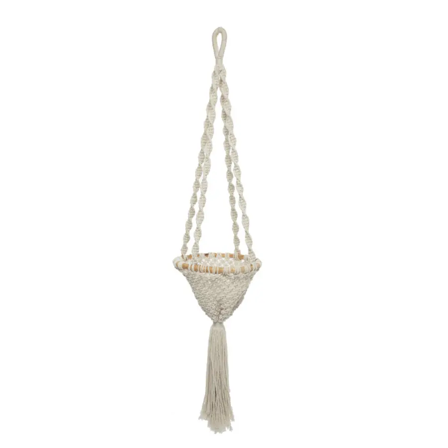 Le Porte-plante En Macramé Twisted - Blanc Naturel - L